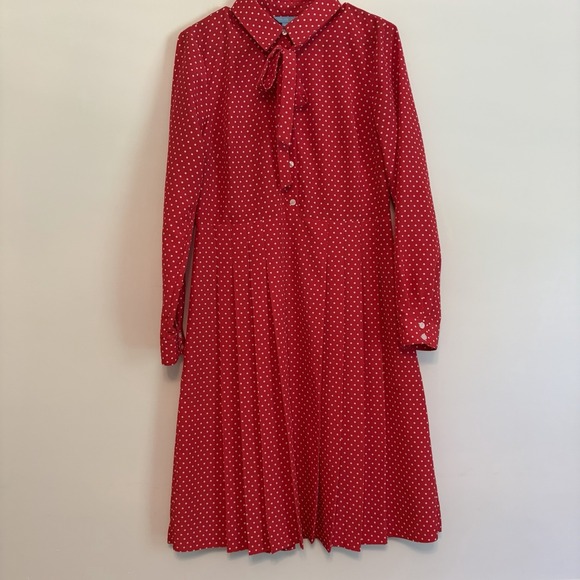 Draper James Dresses & Skirts - Draper James Midi Dress Sz 8 Red Polka Dot Longsleeve‎ Pleats Retro Vintage Vibe